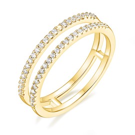 Mameloly Wedding Bands for Women Gold Dainty CZ Cubic Zirconia Half Eternity Stackable Engagement Enhancer Guard Double Ring Size 10