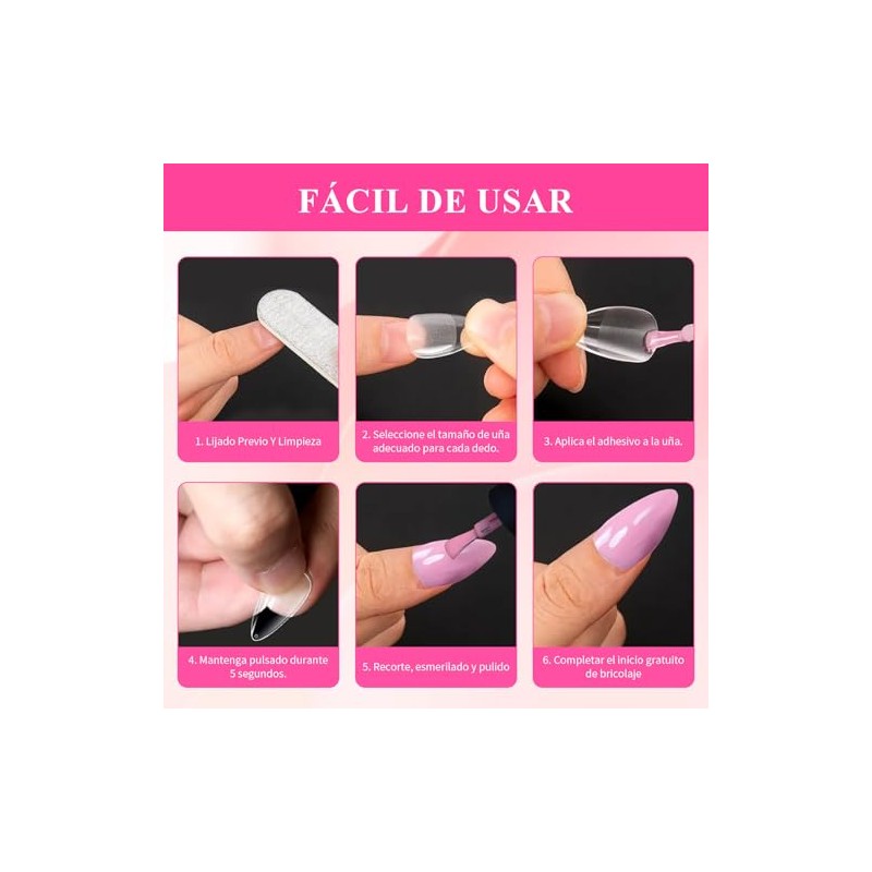 Nivofu 600 Pcs Uñas Postizas Transparentes, Falsas Nail Tips Almendra