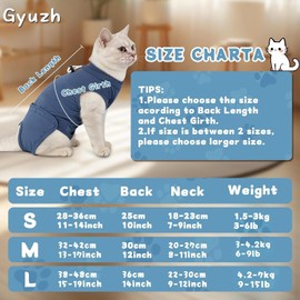 Gyuzh Cat Surgery Recovery Suit for Female Male Cats - Breathable Cone Alternative. Easy-Pull Recovery Suit with Adjustable Neck & Snap Closure for Spay Neutering, Anti-Licking Wound Care Blue M
