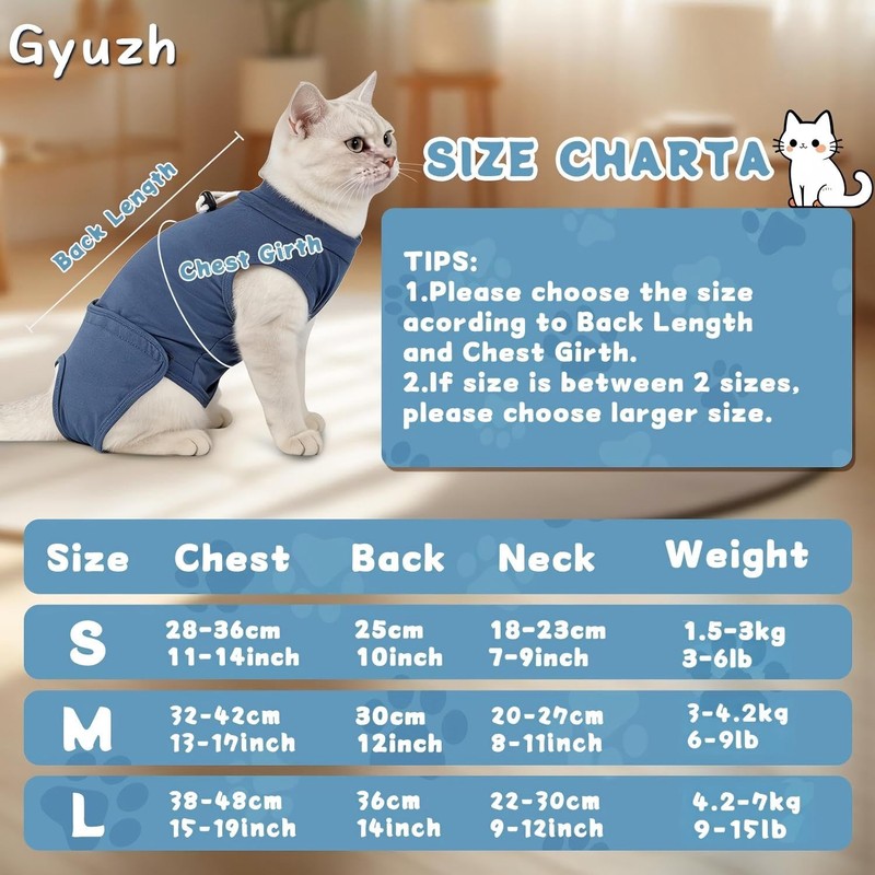 Gyuzh Cat Surgery Recovery Suit for Female Male Cats -