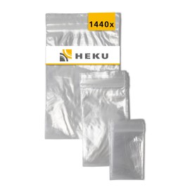 HEKU Ziplock Bags, Pack of 1440, Baggys Resealable in 3 Different Sizes, Aroma-Proof Bags with Pressure Closure, Leak-Proof Zip Bags