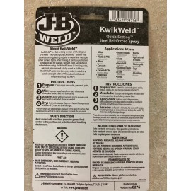 J-B Weld JB J-B Weld 8276 KWIKWELD TWIN TUBE EPOXY QUICK BOND SETTING STEEL REINFORCED