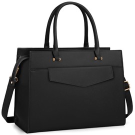 Laptop Bag for Women 15.6 inch Leather Tote Bag 2pcs Set Professional Work Bag with Clutch Purse Large Office Computer Bag Teacher Bag Shoulder Bag, Black