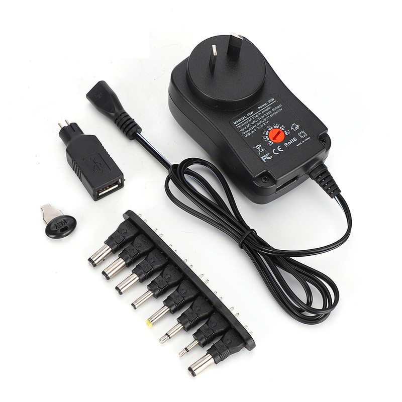 30W Power Supply Adapter Adjustable Voltage 3-12V with 9Pcs DC