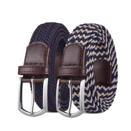 Weifert - Cinturones elásticos trenzados para hombre de 1.3 pulgadas de ancho, Paquete de 2 unidades-azul marino-caqui/café azul marino, 28"-30"Waist Adjustable