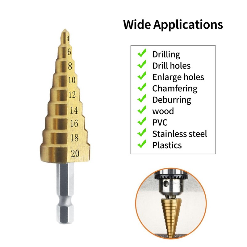 FUZVOL 3 PCS HSS Step Drill Bits,Drill Bit Set,High Speed