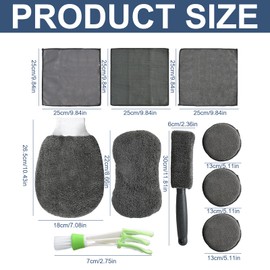 Car Cleaning Set, 10 Pieces Car Wash Set, Car Care Set with Wash Mitt Car, Tyre Brush, Multi-Purpose Cleaning Cloths, Polishing Pad and Sponge, Cleaning Brush for Air Vents, Grey