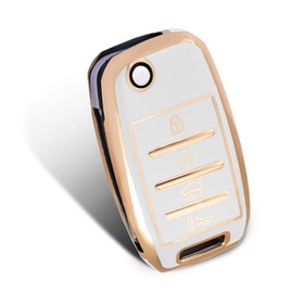 WORCAS TPU Smart Key Fob Case Protective Cover Compatible with?Kia Sorento Sportage Rio Soul Forte Optima Carens Picanto 4 Button Keyless Entry Remote Accessorie(Gold-White)