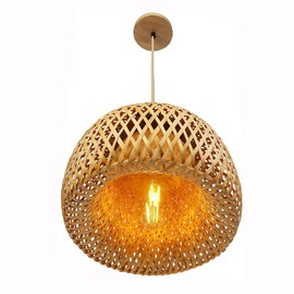 EcoGehen Vintage Rattan Lamp Pendant Light E27 Boho Lampshade Bamboo Pendant Light Bedroom Wooden Basket Lamp Dining Table Lamp Living Room Lamp Hanging Basket Ceiling Lamp Dining Room