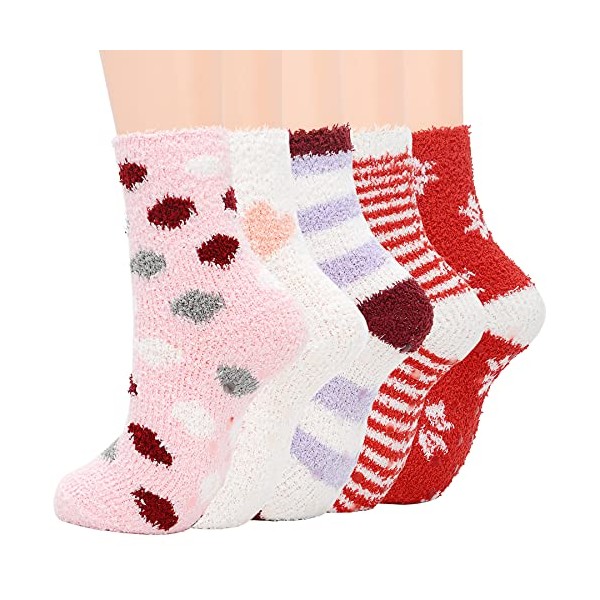 Zando Womens Fuzzy Socks with Grips for Women Athletic Pilates Socks Cozy Fluffy Socks Non-Slip Slipper Grip Socks Fleece Thick Socks Plush Warm Socks Super Soft Sleep Socks 5/Pink Heart & Dot
