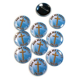 Ask me About Jesus Pinback Buttons - 2.25 Inch Round - 10 Pack