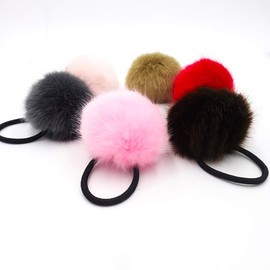 White Fang ZA047 Hair Rubber with Fur Bonbon Adult Stylish Cute Hair Accessory (14: Coffee)