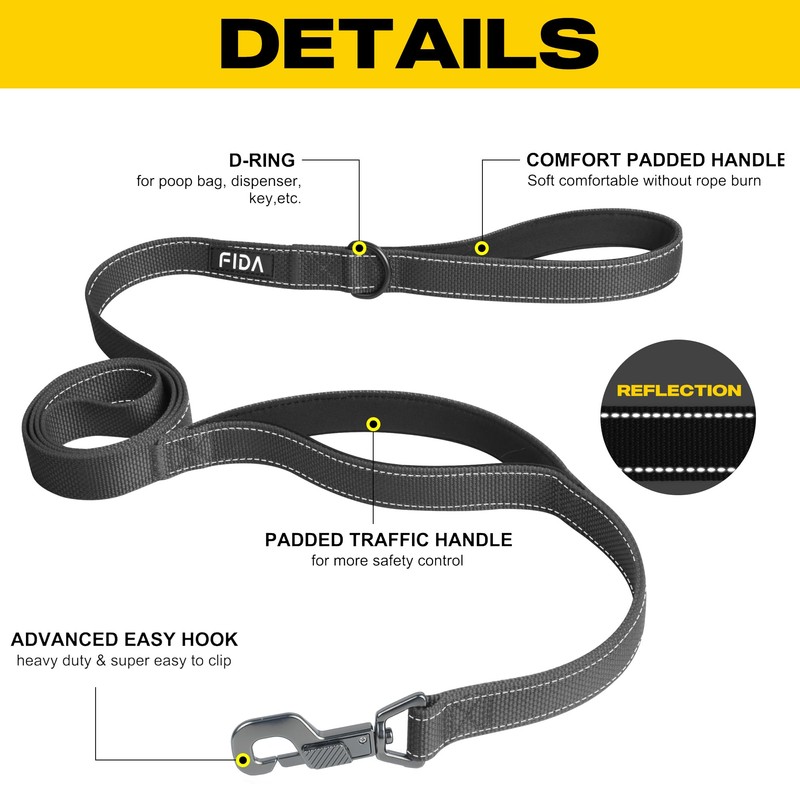 Fida 5 FT Heavy Duty Dog Leash with 2 Comfortable