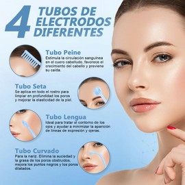 Alta Frecuencia Facial, Radiofrecuencia Facial y Corporal con 4 Varitas de Neón, Aparato de Alta Frecuencia- Estiramiento de la Piel, Reducción de Arrugas, Ojeras, Imperfecciones, Azul