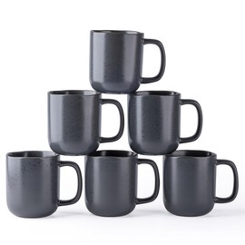AmorArc 14oz Coffee Mugs Set of 6, Ceramic Coffee Mugs with Large Handle & Wavy Rim for Latte/Hot Cocoa/Tea, Stylish Coffee Mugs for Men Women. Oven,Dishwasher&Microwave Safe, Dark Gray