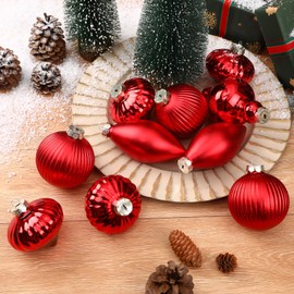 Alupssuc 10Pcs Red Multiple Styles Glass Christmas Ball Ornaments, Indoor Balls Christmas Tree Decorations, Hanging Holiday Decor, Xmas Decor, Red