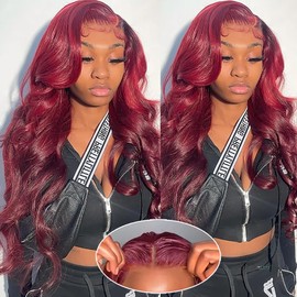 Wear and Go Glueless Wigs Human Hair Pre Plucked Pre Cut 5x5 HD Lace Closure Wigs Human Hair 99j Burgundy Lace Front Wigs Human Hair for Beginners 180% Density Body Wave Ready to Wear Wigs 26 Inch
