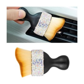 BESULEN Bling Car Detailing Brush, Soft Bristle Auto Interior Dust Cleaning Tool, Crystal Diamond Curved Brush for Automotive Dashboard, Leather, Car Seat, Air Conditioner Vents, Computer (AB)