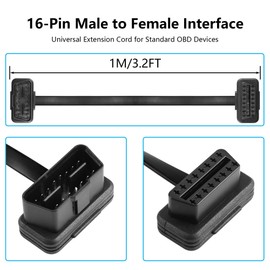 CERRXIAN 3.2FT 1M OBDII OBD2 Right Angle 16 Pin Male to Female Extension Flat Cable, OBDII Scan Tool Diagnostic Extender Cord Convert Adapter