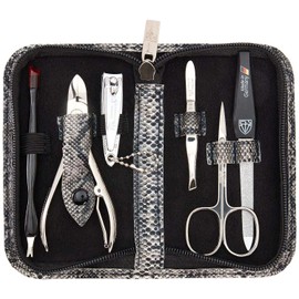 DREI SCHWERTER - Germany 6-Piece Manicure Set 'Torino' | Set Nail Case Imitation Leather Snake | Contents: Cuticle Scissors, Nail Clippers, Nail Clippers, Tweezers, Sapphire Nail File, Cuticle Remover