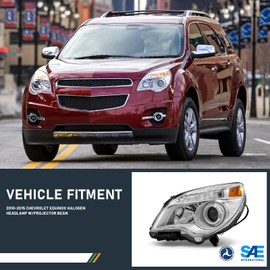 ROADEAL for 2010-2015 Chevy Equinox LS/LT Headlights Assembly Chrome Housing Amber Reflector Clear Lens Headlamps Replacement Passenger and Driver Side