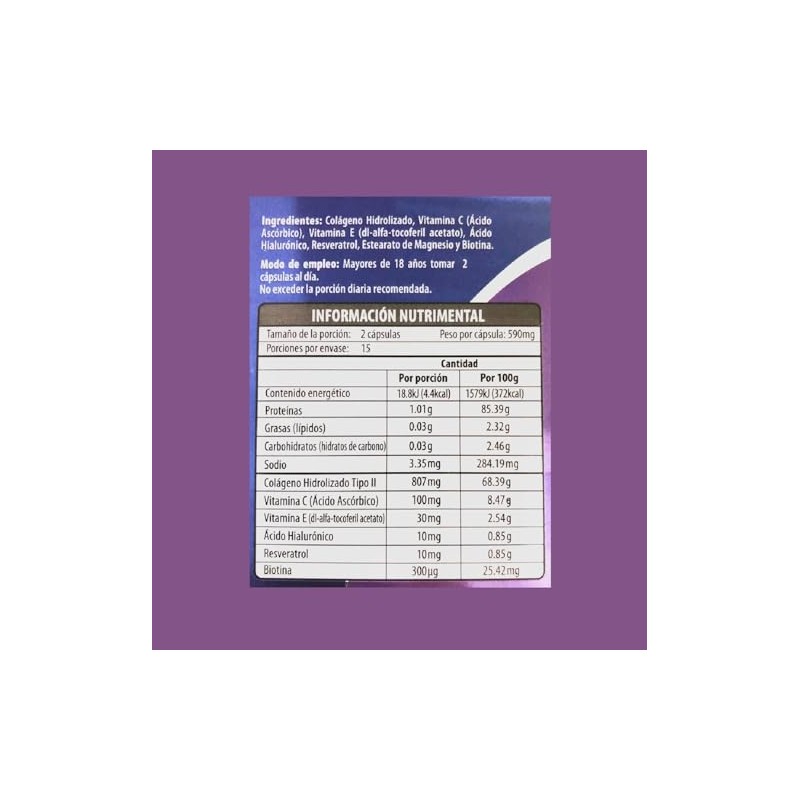 Colágeno Hidrolizado con Ácido Hialurónico, Biotina, Resveratrol, Vitamina E y