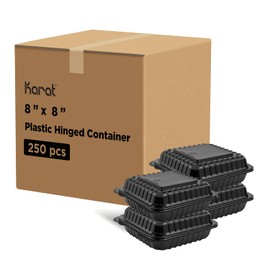 Karat 8'' x 8" Black PP Hinged Container, 1 compartment - 250 ct