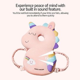 Cutties and Giggles Baby Head Protection Cushion Backpack Toddler Walking Safety Pillow Adjustable, Lightweight and Breathable PP Cotton, Safety Pads for 4-24 Months Baby Walking (Pink unicorn)