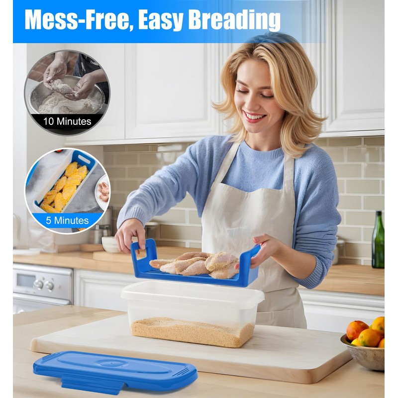 Batter Bowl with Lid, 2-Pack Fish Batter Shaker, Better Breader