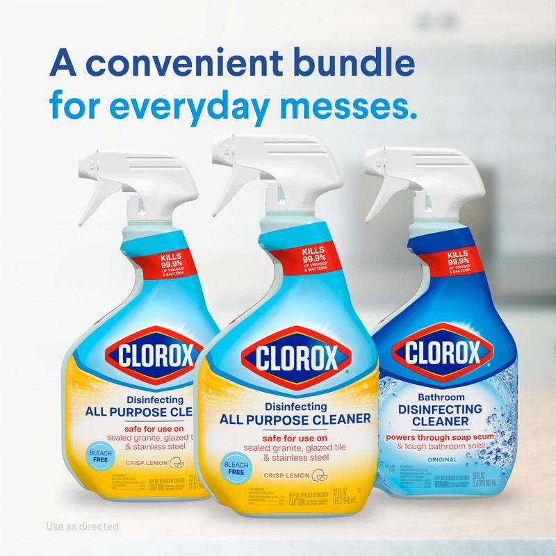 Clorox Disinfecting All-Purpose Cleaner 32 Oz and Disinfecting Bathroom Cleaner,