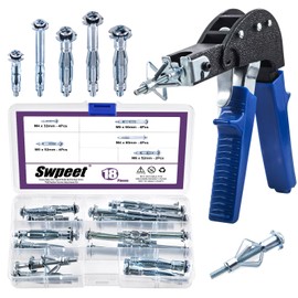 Swpeet 19Pcs 5Sizes M4 M5 M6 Zinc Plated Carbon Steel Hollow Drive Wall Anchor with Wall Anchor Setting Tool Assortment Kit, Molly Bolt Drive Anchor Kit for Drywall