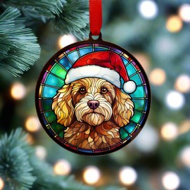 Image Industry Cockapoo Golden in Santa Hat Suncatcher Decoration - Christmas Tree Bauble - Dog Lovers - Stocking Filler - Baubles