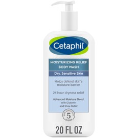 Cetaphil Body Wash, Moisturizing Relief Body Wash for Sensitive Skin, Creamy Rich Formula Gently Cleanses and Gives 24 Hour Relief to Dry Skin, Hypoallergenic, Fragrance Free, 20 oz