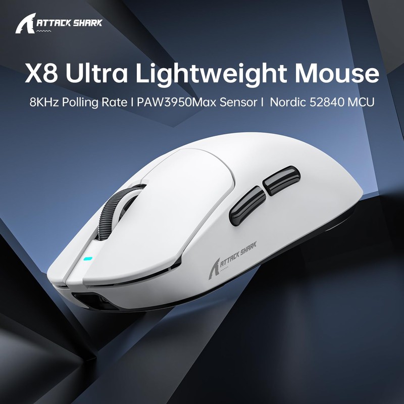ATTACK SHARK X8 Ultra Wireless Gaming Mouse,55g Ultra-Lightweight BT/2.4GHz Wirelss/Wired