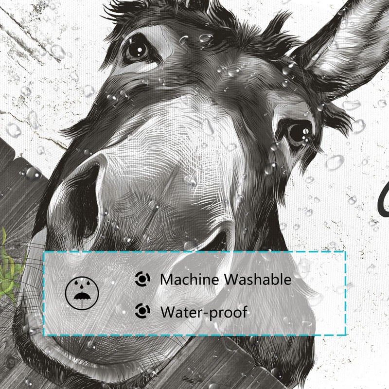 Emwnodti Funny Donkey Rustic Shower Curtain, Fun Cute Animal Farmhouse