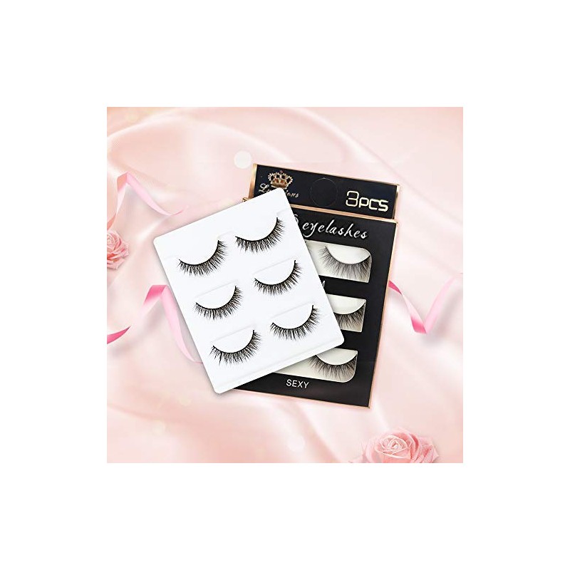 NESA 3 Pairs Black Handmade Natural 3D Thick Long False