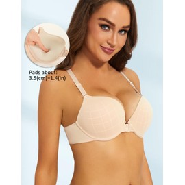 Upushall Padded Push Up Bras for Women Front Closure Racerback Underwire Support Add 2 Cup Bras Nude 36A