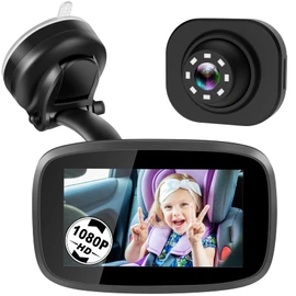 Shybaby 1080P Baby Car Mirror, 4.3" Baby Car Camera Monitor with 170° Wide View, HD Night Vision Function and Reusable Sucker Bracket, Safety Rear Facing Cars Set Camera for Infants Kids Toddlers