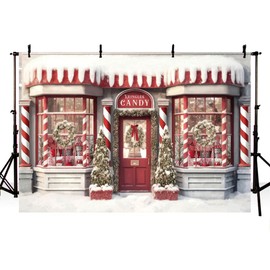 AIBIIN 7x5ft Christmas Photography Background Candy Gift Shop Snowfield Xmas Tree Decor Backdrop Winter Festival Family Portrait Photo Props