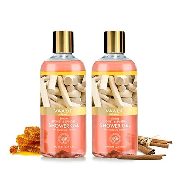Vaadi Herbal s Organic Shower Gel Divine Honey & Sandal Body Wash Sulphate-Free Bath Gel - All Skin Type - 2 x 300 ml