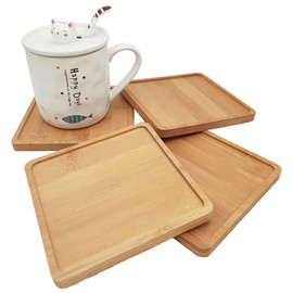 4PCS Bamboo Mosaic Coasters, Blank Base Trays for Crafts DIY Mosaic Supplies, Drinking Cup Coaster, Plant Coaster, Art Plate (Square L)