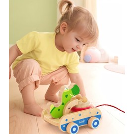 Baby Gift Wooden Toddler Pull Toy, Crocodile Drum Tapping Children's Toy, Baby dragging and Learning to Walk, Rope Traction Rope Crawling for Toddlers Ages 1+