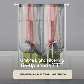 ACHIM Light Filtering Ombre Tie-Up Window Shade - 50 Inch Width, 63 Inch Length (Blush) - Machine Washable & Easy to Clean Polyester Sheer Drape for Kitchen, Living, & Dining Room Home Decor