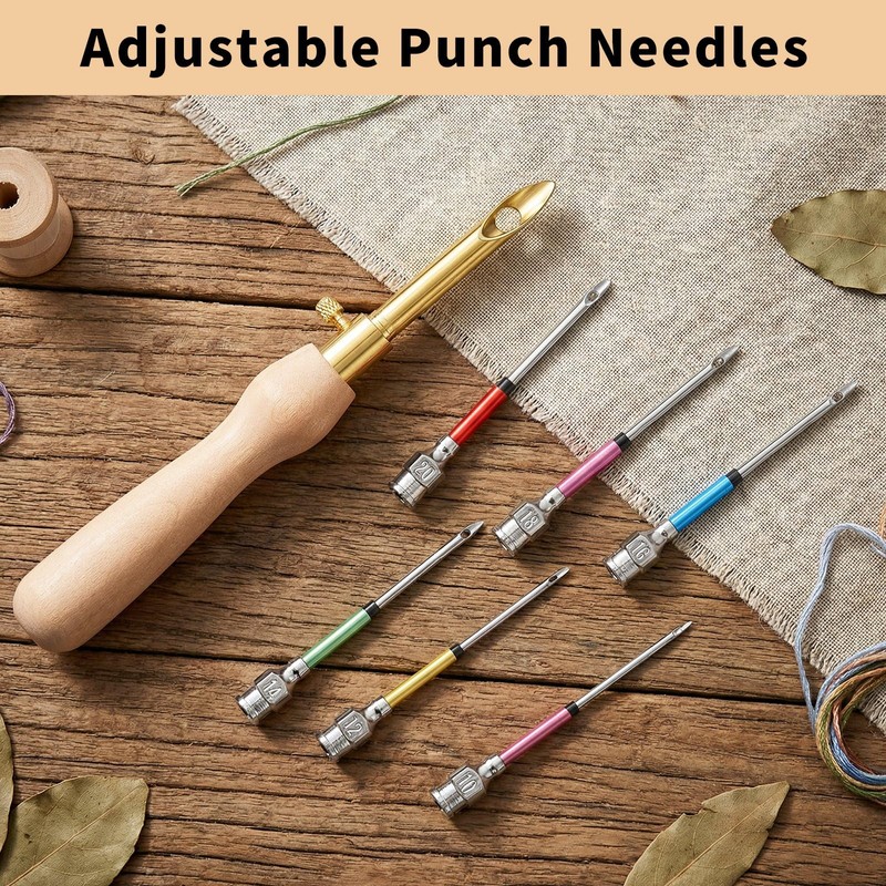 14 Pcs Punch Needle Kit with Storage Box, Adjustable Punch