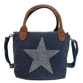 Star Rhinestone Glitter Small Star Women's Small Bag Canvas Fabric Fashion Handbag Shoulder Bag Fabric Bag Mini Girls, darkblue