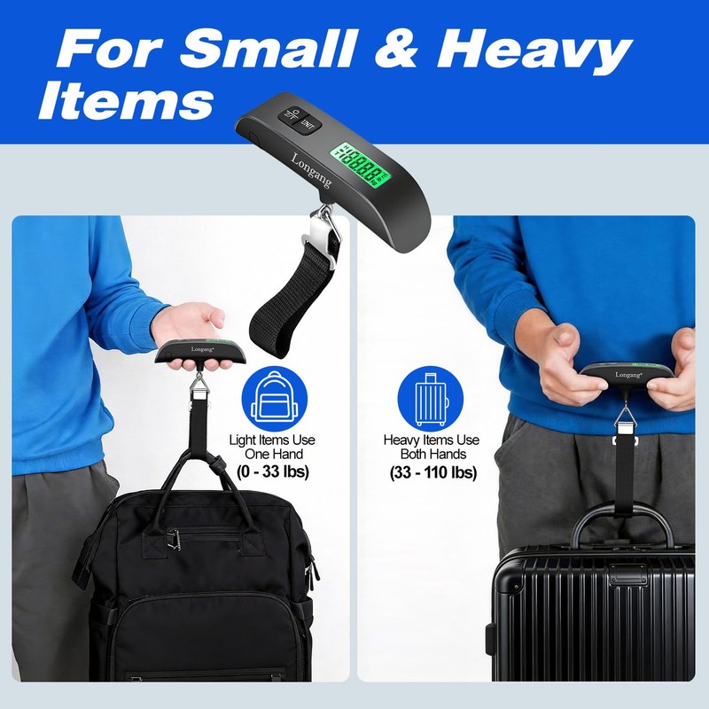 Digital Hanging Luggage Scale with Backlit for Travel, Portable Handheld