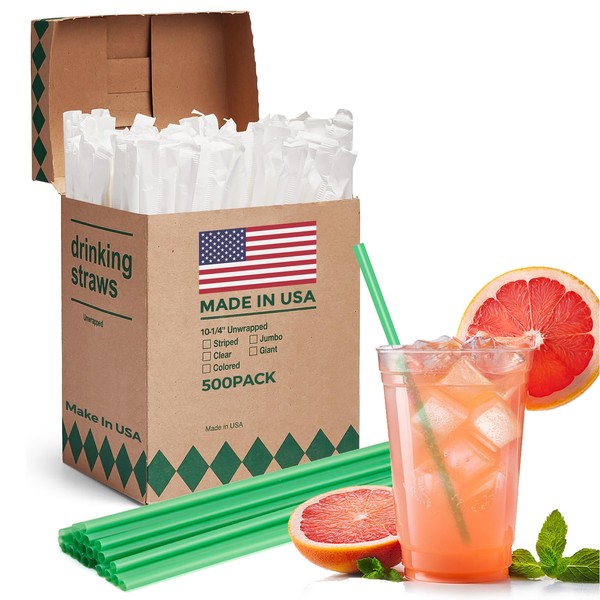 Glotoch Express 500 PCS Individually Wrapped Green Plastic Straws, 10.25''