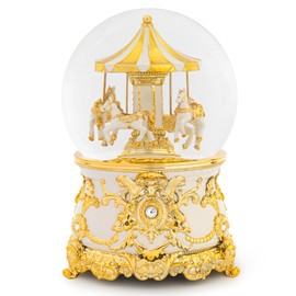 Carousel Music Box Gold & Ivory Christmas Snow Globes, 7.1" Musical Snow Globe for Kids & Adults, Classic Wind up Snow Lantern Birthday Gifts for Women Teen Girls Mom, Carousel Horse Home Room Decor
