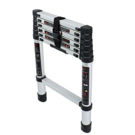 findmall Telescopic Ladder 6.6 Feet with Non-Slip Feet, Maximum Weight Capacity 330 Lbs, Independent Button Adjustment for Each Section, Aluminum Portable Folding Attic Ladders for Home or Rooftop