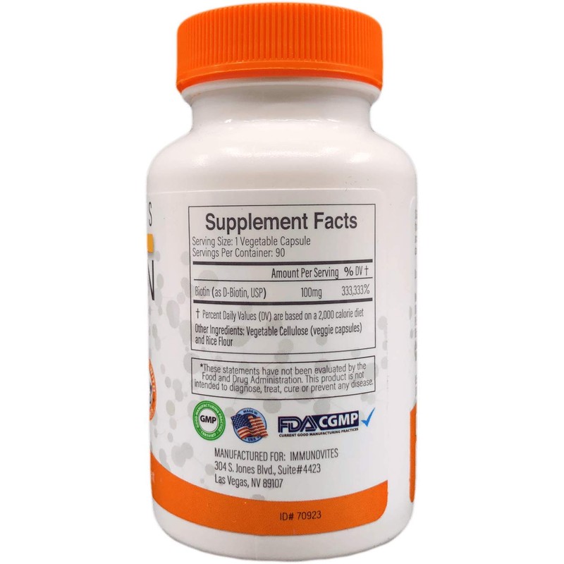 IMMUNOVITES High Dose Biotin (as d-Biotin, USP) 100mg (Equivalent to